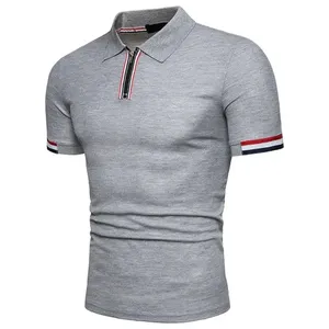 เสื้อโปโลแบบมีซิปสำหรับผู้ชายเสื้อเชิ๊ตแบบสลิมฟิตแขนสั้นลายทางระบายอากาศได้ดี - Product Image 3