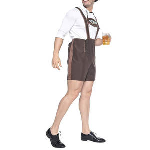 Costume d'Oktoberfest pour homme, Lederhosen bavarois court, respirant, taille haute avec bretelles, tenue traditionnelle - Product Image 4
