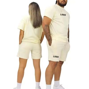 Ensemble chemise et short de sport à la demande des clients survêtement 100% tissu de coton conception personnalisée OEM logo personnalisé d'été - Product Image 1