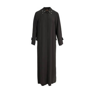 Abaya kaki à col brodé, manches longues, coupe classique, style moyen-oriental - Product Image 1