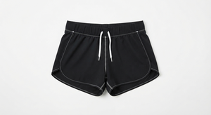 <b>Black</b> High Waist Knitted Running Shorts with Drawstring and Four-Way Stretch Elastic Waist Front Logo for Men's Gym Training - Product Image 5