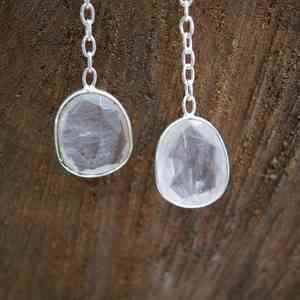 925 Sterling Silver Dainty Flat <b>Rose</b> Cut Faceted <b>Rose</b> <b>Quartz</b> Bezel Threader Hook <b>Earrings</b> Drop <b>Earrings</b> for Wedding Parties Fine - Product Image 2