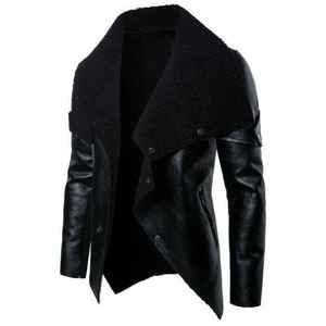 Veste de motard en cuir d'agneau véritable pour homme, taille américaine, col montant en toile, manteau d'hiver coupe-vent, personnalisable - Product Image 2