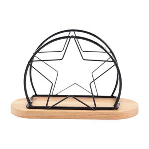 Servilletero negro de calidad exclusiva con diseño triangular de hierro y base de madera de mango para Decoración de cocina, comedor a la venta - Product Image 2