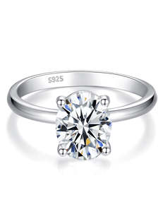 Bague de Fiançailles et d'Anniversaire de Mariage Classique de Haute Qualité en Argent 925 avec Moissanite Ovale de 2 Carats et Bande Élégante - Product Image 6