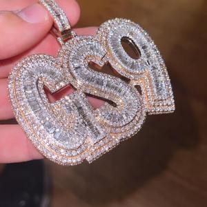 Hip Hop VVS Moissanite oro rosa redondo y Baguette corte diamante joyería colgante hombres 925 plata esterlina - Product Image 1