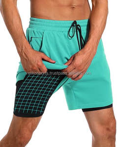 Casual Style 2-in-1 Double Layer <b>Shorts</b> High Quality Mid Solid Canvas Custom Branding <b>Zipper</b> Fly Breathable Quick Dry XS Size - Product Image 2