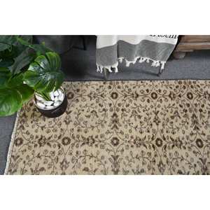 พรมตุรกีโบราณ4.8 x 8.1ft ทรงสี่เหลี่ยมผืนผ้าดีไซน์แบบปะต่อสีเบจสีน้ำตาลผ้าขนสัตว์ผืนใหญ่พร้อมแผ่นยางรองพื้นแบบลาเท็กซ์ - Product Image 2