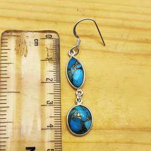 Pendientes de gota de bisel de piedra doble turquesa de cobre azul hecho a mano de Plata de Ley 925 Stock al por mayor para bodas - Product Image 2