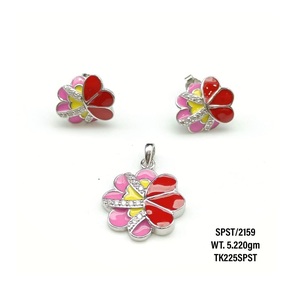 <b>Gold</b> plated 925 Sterling Silver Enamel Flower Pendant With <b>Earring</b> love American 14K <b>Gold</b> Plated Bead <b>Heart</b> Pendant <b>Earrings</b> - Product Image 2
