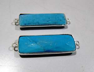 Conector de forma de Baguette de magnesita turquesa Natural alta 30x12mm bisel rectangular colgantes de latón para la fabricación de joyas - Product Image 2