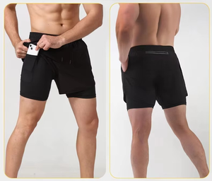Séchage rapide entraînement Jogging Gym Fitness Sport confort taille élastique Double couche solide court athlétique hommes Shorts de course pour hommes - Product Image 6