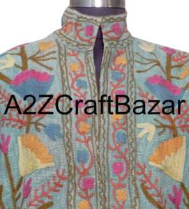 Classy Vintage Handmade Knitted Ruffles Womens Winter Bomber Jacket 100% Cotton Embroidery Ethnic Festival Wear for Women - Product Image 3