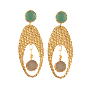 Pendientes colgantes de tuerca chapados en oro superventas, acabado martillado, Calcedonia, azúcar, Druzy, joyería clásica de declaración para bodas - Product Image 1