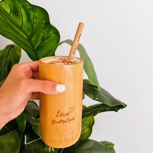 Vaso de Bambú Ecológico Natural con Logotipo Grabado con Láser, Diseño Bohemio Elegante, Vaso Reutilizable Biodegradable de Eco2go - Product Image 1