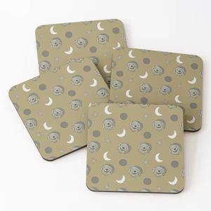 Mango/Acacia Wood Over Printed <b>Round</b> Eco-Friendly Tea Serving Coasters <b>4</b> Pieces <b>Set</b> - Product Image 2