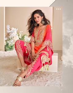 Intrincado hecho a mano Gota Patti Tulip Mirror Work Kaftan Design Pure Organza Crepe Silk Shalwar Kameez Suit Fancy Model Number - Product Image 4