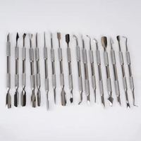 Komplett aus Edelstahl Gefertigtes Russisches Hochwertiges Nagelhautschieber-Set mit Anpassbarem Logo, Silberfarben, Abgewinkelt, Quadratisch, Flach