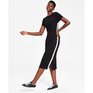 Abito Midi Nero da Donna Tommy Jeans con Strisce Metalliche, Vestibilità Ampia e Traspirante, ODM per Feste Diurne, Taglie dalla S alla XL, per Primavera Autunno - Product Image 1