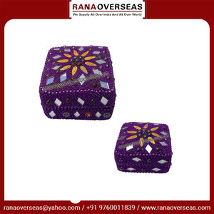 Sequins <b>Mirror</b> and Stone Pattern Square Kumkum Vermillion <b>Box</b> With Lid Made of Iron for Women - Product Image 5