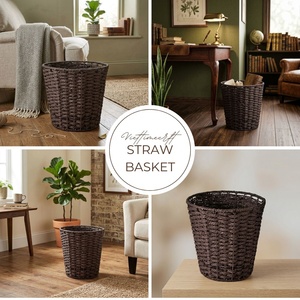 ตะกร้าหวายทรงกลม ตะกร้าใส่ขยะแบบสาน สำหรับห้องนอน ห้องน้ำ สำนักงาน และบ้าน ขายส่ง - Product Image 5