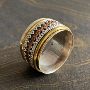 11.3 Grams Gold Plated Three Tone <b>Spinner</b> <b>Ring</b> Fashionable Fine Jewelry for Boys Kids Christian Inlay Trendy Number Gift - Product Image 1