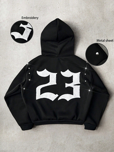 Sweat-shirt à capuche en molleton surdimensionné pour femme, chaud, épais, pour l'hiver, avec strass, idéal pour le streetwear ou les vêtements de détente - Product Image 4