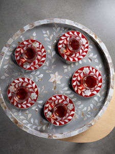 ชุดถาดเสิร์ฟพร้อมจานรองแก้วทรงสี่เหลี่ยมผืนผ้าฝังมุกขัดเงาสำหรับตกแต่งบ้านโรงแรมร้านอาหาร - Product Image 3