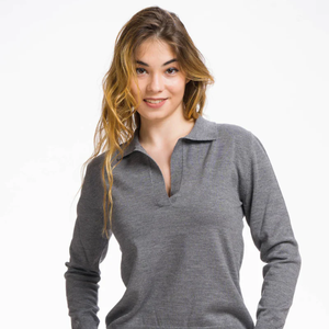 <span class=keywords><strong>Paula</strong></span> của phụ nữ buttonless polo Áo sơ mi trong tinh khiết Virgin Merino len phẳng dệt kim với kết cấu mỏng dài áo thun Made in Italy - Product Image 5