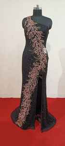 Vestido Elegante de Mujer, Estilo Occidental Azul, con Cintura Imperio Adornada con Cuentas Hechas a Mano y Apliques Decorativos para Fiestas y Compromisos - Product Image 5