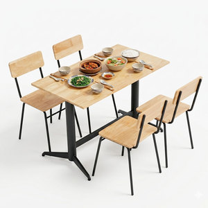 Minimalist Wood Dining/<b>Restaurant</b> Table & 4 Chairs <b>Set</b> for Mall & Hotel Use-CBCF292 - Product Image 1