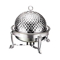 Réchaud de buffet de luxe plaqué or avec couvercle dôme gaufré pour maintien au chaud des aliments