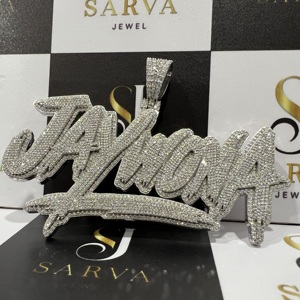 SARVA JEWELS Pendentif en moissanite taille ronde personnalisé avec nom, bijoux en argent sterling 925, style hip hop, colliers en moissanite pour hommes - Product Image 5