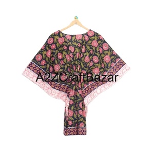 Kaftan hecho a mano estampado de flores ropa de dormir Maxi Kimono bata Algodón hecho a mano Kaftan Vestido corto caftán vestido playa encubrimiento - Product Image 2