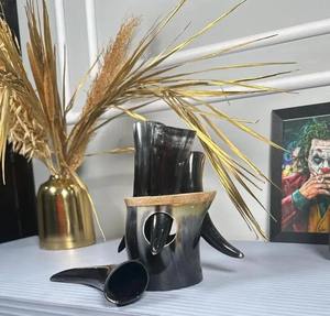 Juego de cuerno de chupito vikingo pulido ecológico natural de 4 piezas con soporte de cuerno-Feng Shui religioso de alta calidad - Product Image 4