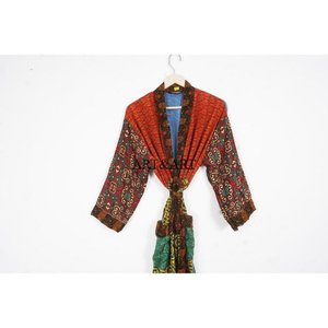 Best Selling Handmade Long Silk Sari Vintage Patchwork Kimono Bridesmaid Robes Free Size Women's Nightwear Summer Soft - Product Image 2