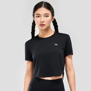 Top corto deportivo OEM para mujer, Camiseta holgada con estampado de logotipo personalizado y función antibolitas, Top corto de verano para gimnasio y yoga - Product Image 2