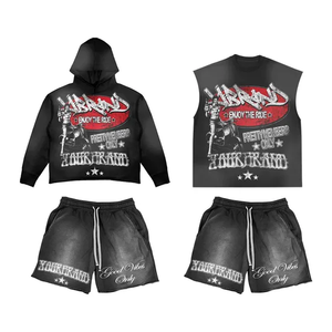 Fabricant OEM Personnalisé 100% Coton Éponge Française Imprimé Numérique Pull et Sweat à Capuche Sun Faded Shorts 2 Pièces Sets - Product Image 2