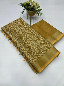 ผ้าพันคอไหมลินินเนื้อหนา ลายดอกไม้หรูหรา ขอบสีเงิน สำหรับผู้หญิง ใช้เป็นเครื่องประดับผ้าส่าหรี ยืดหยุ่น เป็นมิตรกับสิ่งแวดล้อม - Product Image 3