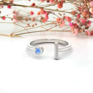 Top qualité lunette ensemble coupe ronde arc-en-ciel pierre de lune bague réglable véritable 14K or diamant mariage bijoux fabricant grossiste - Product Image 4