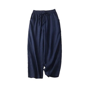 Coton LinenCasual solide à lacets élastique taille haute ample jambe large femmes pantalons cheville longueur pantalon pour femmes vêtements mode - Product Image 5