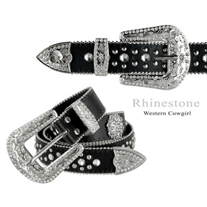 50128 Cinturón de diamantes de imitación Moda Western Bling Crystal Cinturón de cuero genuino 1-1/2(38mm) de ancho - Product Image 3