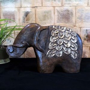 Figura de Elefante Floral de Madera de Mango, Diseño Contemporáneo, Ligera, Decoración para el Hogar, Pieza Decorativa para Sala de Estar, Uso en Interiores - Product Image 1