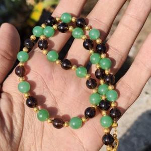 <b>Natural</b> Green Aventurine Smoky Quartz Sterling Silver Statement Necklace 8mm <b>Stone</b> Beads Earthy Forest <b>Jewelry</b> Grounding Wedding - Product Image 6