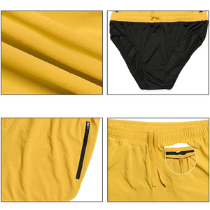 Pantalones Cortos Deportivos OME para Adultos, Color Amarillo, Cintura Elástica, para Playa, Fitness y Running, con Bolsillo - Product Image 6