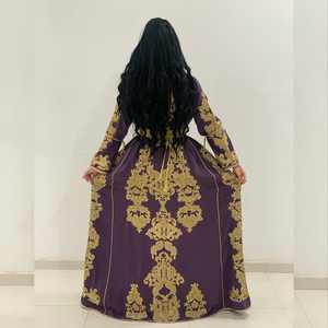 Caftán DE BODA marroquí tradicional, terciopelo púrpura, bordado a mano dorado, estilo informal, diseño transpirable Thawb para musulmanes - Product Image 1