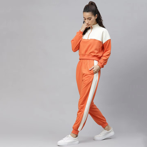 Conjunto de chándal de dos piezas recortado cómodo de algodón de alta calidad para mujer, conjunto de chándal de manga larga con bloques de Color para mujer, conjunto de invierno - Product Image 6