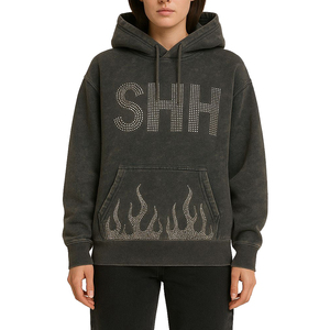 OEM personalizado sudaderas con capucha hombres lavado ácido Rhinestone lavado vintage Sudadera con capucha Bling desgastado 100% algodón sudaderas con capucha de los hombres en buena calidad - Product Image 4