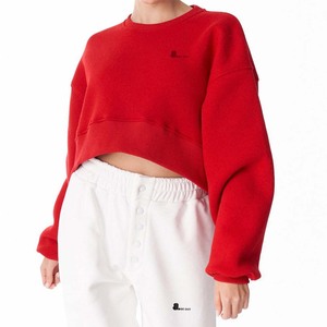 Femmes Crop Top Solide Décontracté Polyester Coton Terry Anti Rétractable 300g Doublé Broderie Hiver - Product Image 5