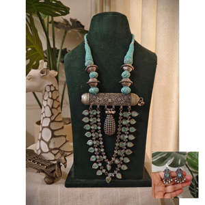 Juego de Collar con Colgante de Piedras Preciosas Oxidadas de Plata Alemana, Estilo Tribal, Grande y Audaz, Joyería Cultural Coleccionable - Product Image 4